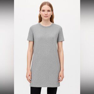 COS‎ Women's Light Gray Short Sleeves Casual Textured Mini Dress Size Small
